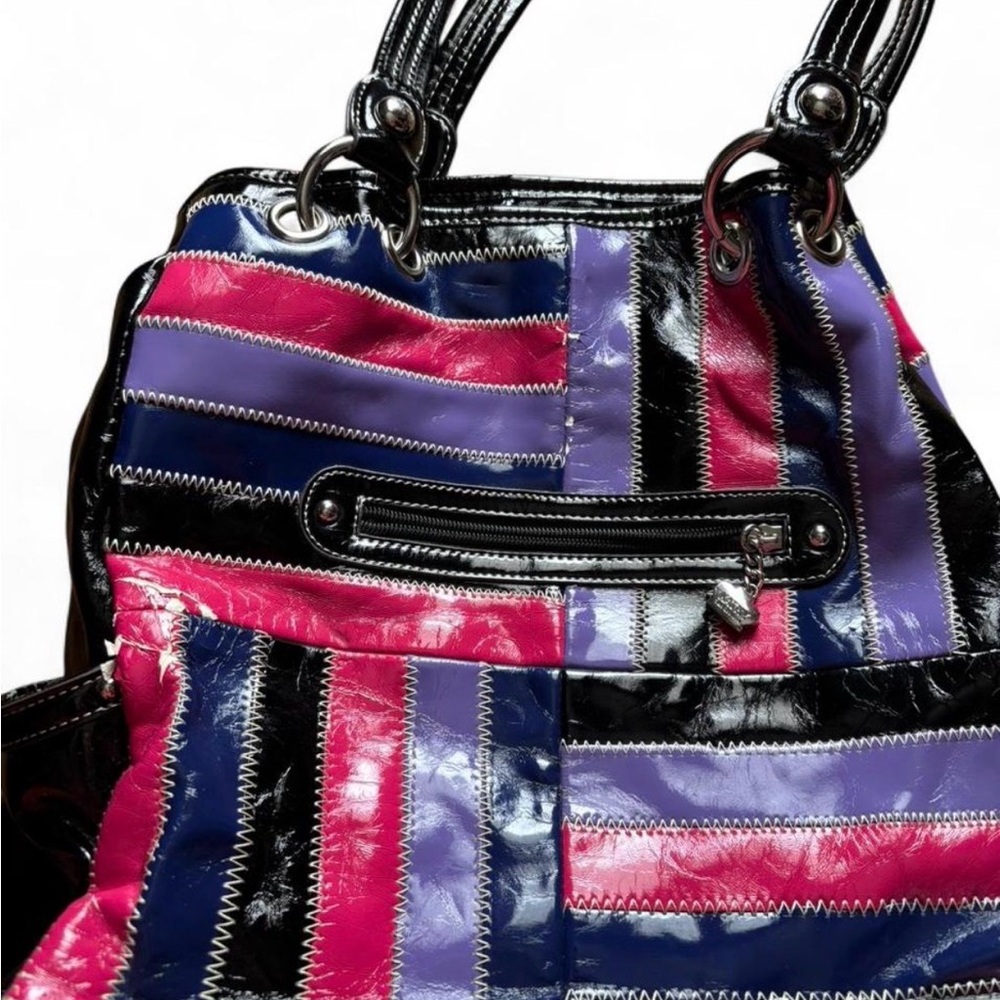 Vintage Y2K Kathy Van Zeeland patchwork patent shoulder bag 🖤💋🎨 - Picture 5 of 7